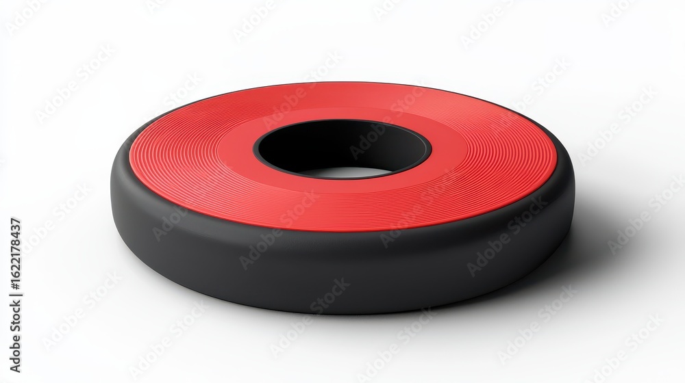 Poster red and black textured circular object on white background