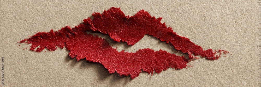 Poster creative lipstick smear forms distinct shape on textured paper in artistic display highlighting bold