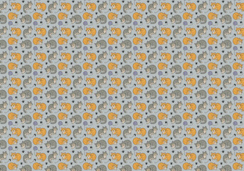 Orange and grey cats with yarn and paw prints orange cats.