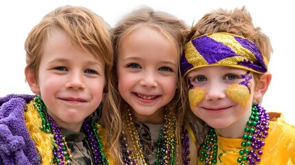 Cheerful cousins celebrating Mardi Gras festival