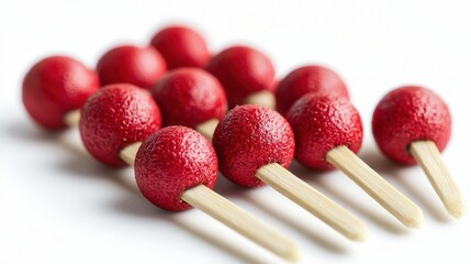 Red Spherical Objects on Wooden Sticks Close up Studio Shot