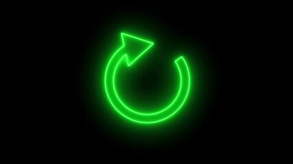 Refresh with reload icon animation glowing neon green color circle process loading restart update arrow symbol sign symbol on black background