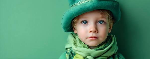 A preschooler in festive attire at a St  Patrick s Day festival