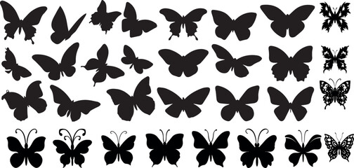 Fototapeta premium Set of Black Butterfly Silhouettes – Vector Insect Icons Collection on White Background