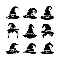 Witch Hat Silhouettes Vector Icon Set