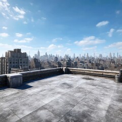 Empty rooftop overlooking a sprawling city