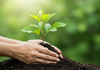 A beautiful depiction of human connection with nature, as hands tenderly hold a growing seedling.

