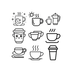 6 nos cup of coffee and cake vector art illustration on white background 