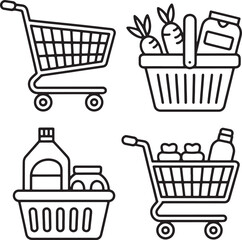 Shopping carts and baskets with groceries grocery basket carrots