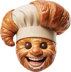 Smiling croissant character wearing chef hat pastry food