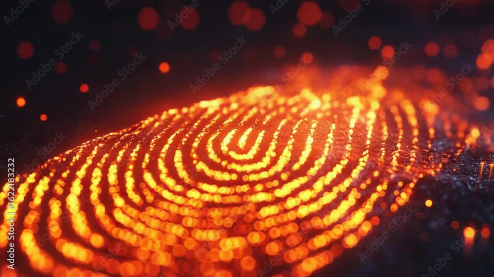 Poster glowing fingerprint illustrating identity verification and security