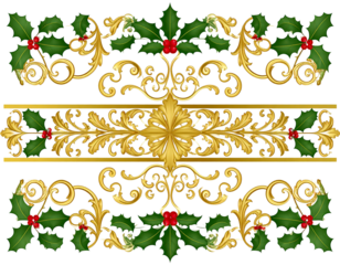  Vintage Christmas Frame Border with Holly and Scrollwork, Full Rectangle, isolated transparent background png