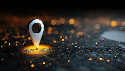 Metallic map pointer glowing on a textured surface