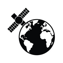 Naklejka premium Satellite monitoring earth temperature for global climate data vector silhouette on white background.