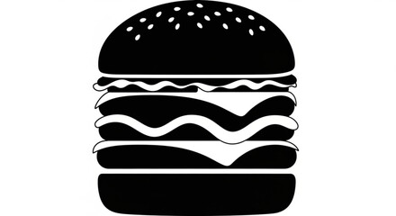 Silhouette of a burger isolated on white background, a fast food sandwich