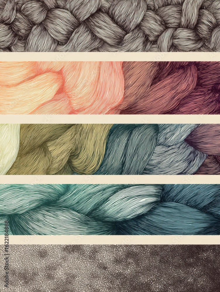 Aufkleber intricate braid patterns in pastel colors on a soft background with clear right zone