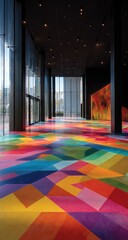 Colorful, geometric floor pattern in a modern hall