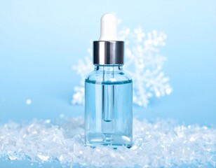 Obraz premium Winter Medicine Bottle with Snowflakes on Light Blue Background