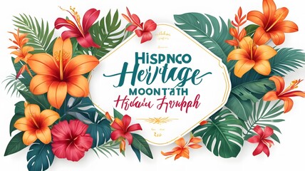 Bold Cultural Poster for Hispanic Heritage Month Featuring Flowers and Text