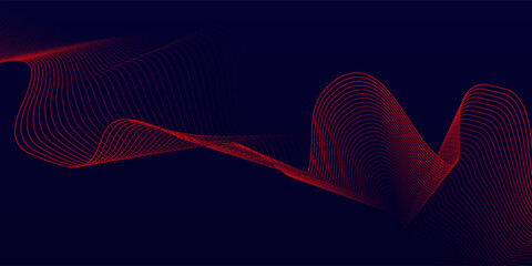 Abstract red wave line pattern on dark blue background. Futuristic technology concept.
