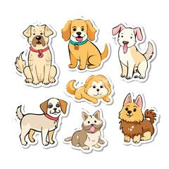 Set of cute dog sticker vector. Lovely dog doodle pattern in different poses and breeds. Adorable funny pet and many characters hand drawn collection for T-shirt, sticker, print, pet ... See More