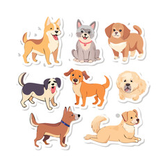 Set of cute dog sticker vector. Lovely dog doodle pattern in different poses and breeds. Adorable funny pet and many characters hand drawn collection for T-shirt, sticker, print, pet ... See More