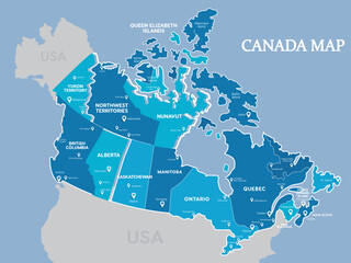 Canada Vector Map with Provinces, Territories, and City Labels