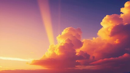 Dynamic sunset with vibrant clouds and sun rays creating a breathtaking, colorful sky scene - Powered by Adobe