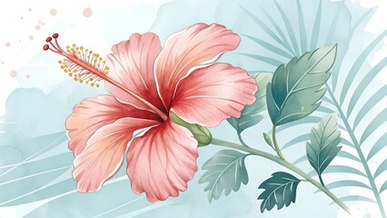 watercolor background with pink lily