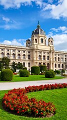 Grand European museum in a sunny park