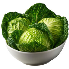 Fototapeta premium 3d fresh green cabbage heads in bowl isolated on transparent background