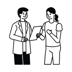 Line art of orthopedic doctor explaining X ray results to patient vector line art on white background  