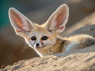 Fototapeta premium Adorable Fennec Fox: Close-Up of Big Ears and Curious Eyes