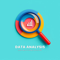 Magnifying glass over bar chart on colorful circle