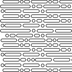 A repeating pattern of horizontal capsules and circles in black and white minimalist design style...