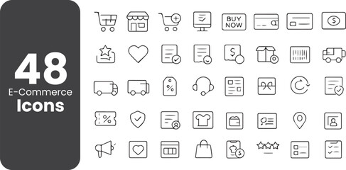 E-commerce and shopping line icon set 3 of 3. Outline symbol collection. Editable vector stroke. 48 and 96 Pixel Perfect scalable to 192px, 384px