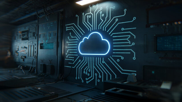 Glowing cloud circuit board technology digital - Powered by Adobe