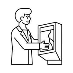 One line drawing of radiologist viewing x ray scan vector line art on white background.
