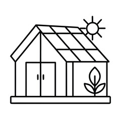 Outline art of greenhouse with natural lighting and ventilation vector line art on white background.