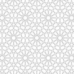 Repeating geometric star pattern with intersecting lines on a white background creating a seamless...