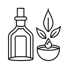 Simple line icon of essential oil bottle and candle vector line art on white background.