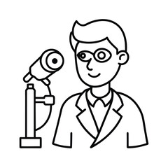 Vector line drawing of eye specialist examining vision chart vector line art on white background.
