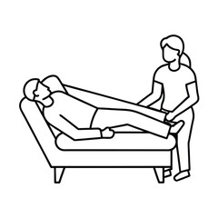 Vector outline of person lying on couch in therapy session vector line art on white background.