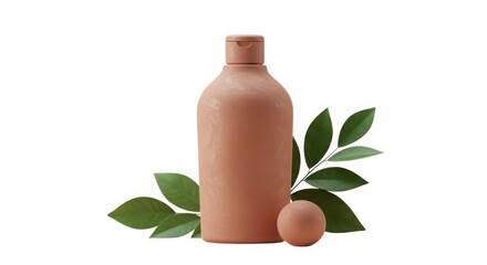 Clay-style shampoo bottle mockup with leaves