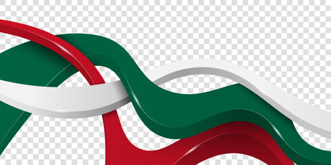 Mexican independence day. waving 3d shapes in green white and red on transparent background