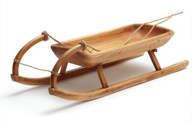 Wooden sled, simple design, light brown wood,  rustic