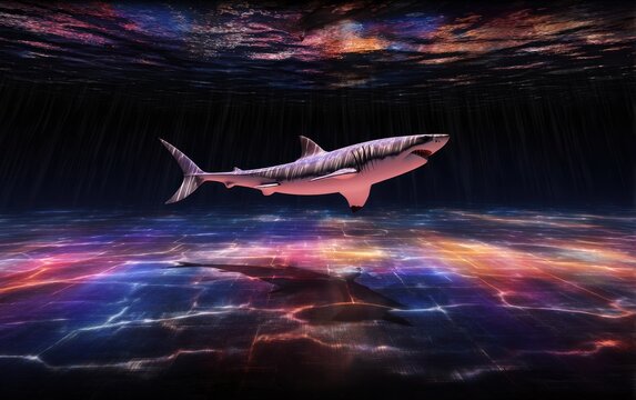 Underwater shark, vibrant colors, digital art