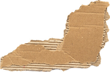 Torn piece of brown cardboard with rough edges isolated on white background for creative use in design, crafts, or packaging