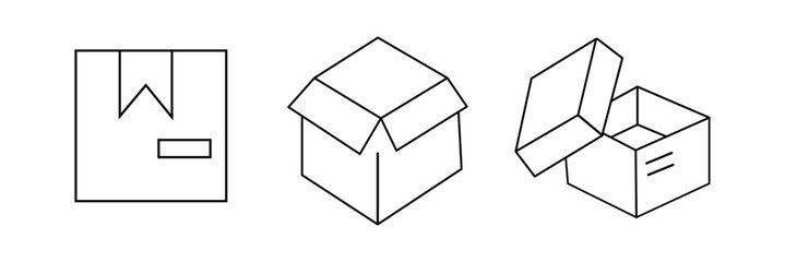 Box editable stroke pictogram and minimal thin line web icon set. Outline icons collection. Simple vector illustration.