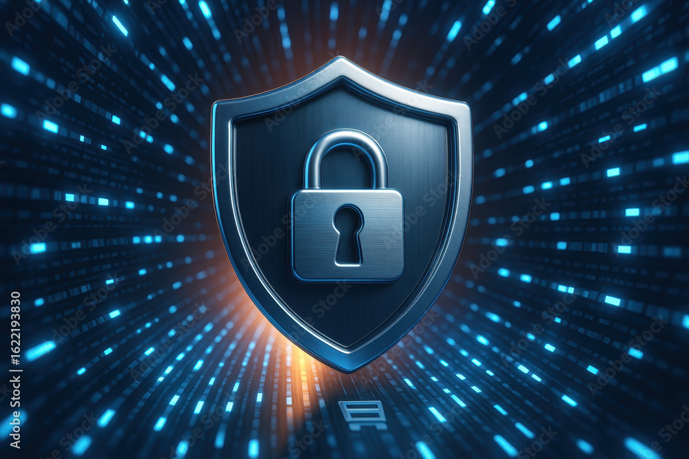 Poster online payment security and data protection are ensured by cybersecurity shield guarding every secur